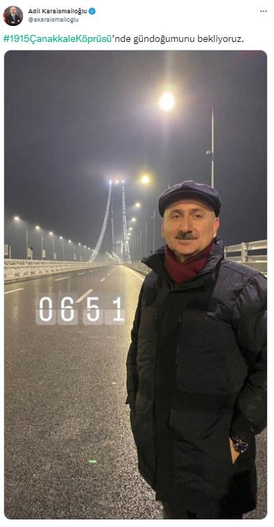 Bakan Karaismailoğlu gün doğumunu 1915 Çanakkale Köprüsü'nde karşıladı: Sabırsızlanıyoruz